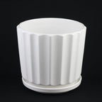 White Ceramic Planter Set of 3 | Fluted Pots with Saucers — product image 5