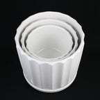 White Ceramic Planter Set of 3 | Fluted Pots with Saucers — product image 6