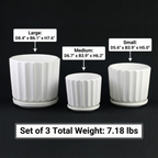 White Ceramic Planter Set of 3 | Fluted Pots with Saucers — product image 10