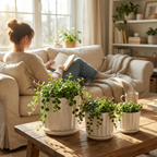 White Ceramic Planter Set of 3 | Fluted Pots with Saucers — product image 3