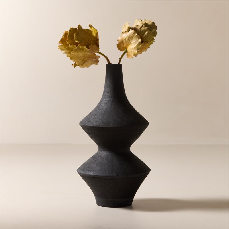 Cabo Black Terracotta Floor Vase - Black - 24"H