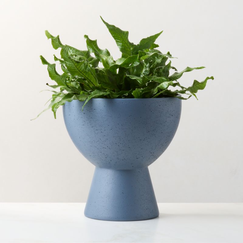 Claudia Blue Cement Indoor/Outdoor Pedestal Planter Bowls - Blue - Small 13.25"H