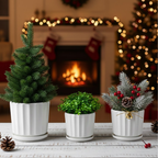 White Ceramic Planter Set of 3 | Fluted Pots with Saucers — product image 2