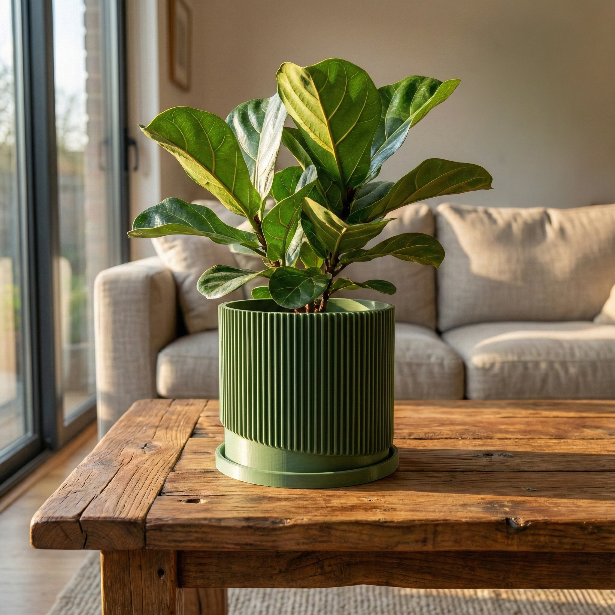 Wave Ribbed Planter with Saucer