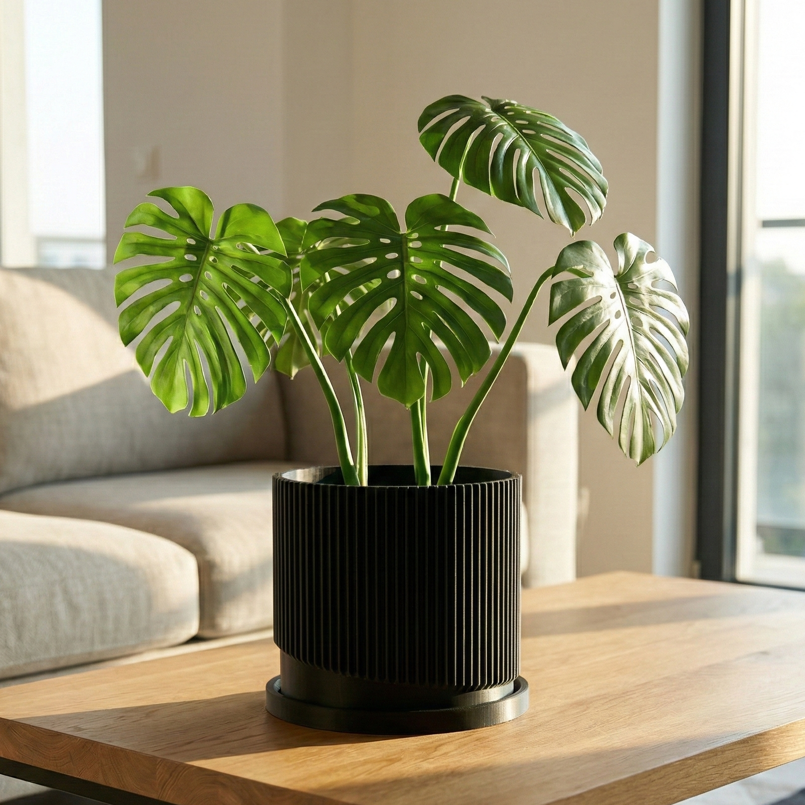 Wave Ribbed Planter with Saucer