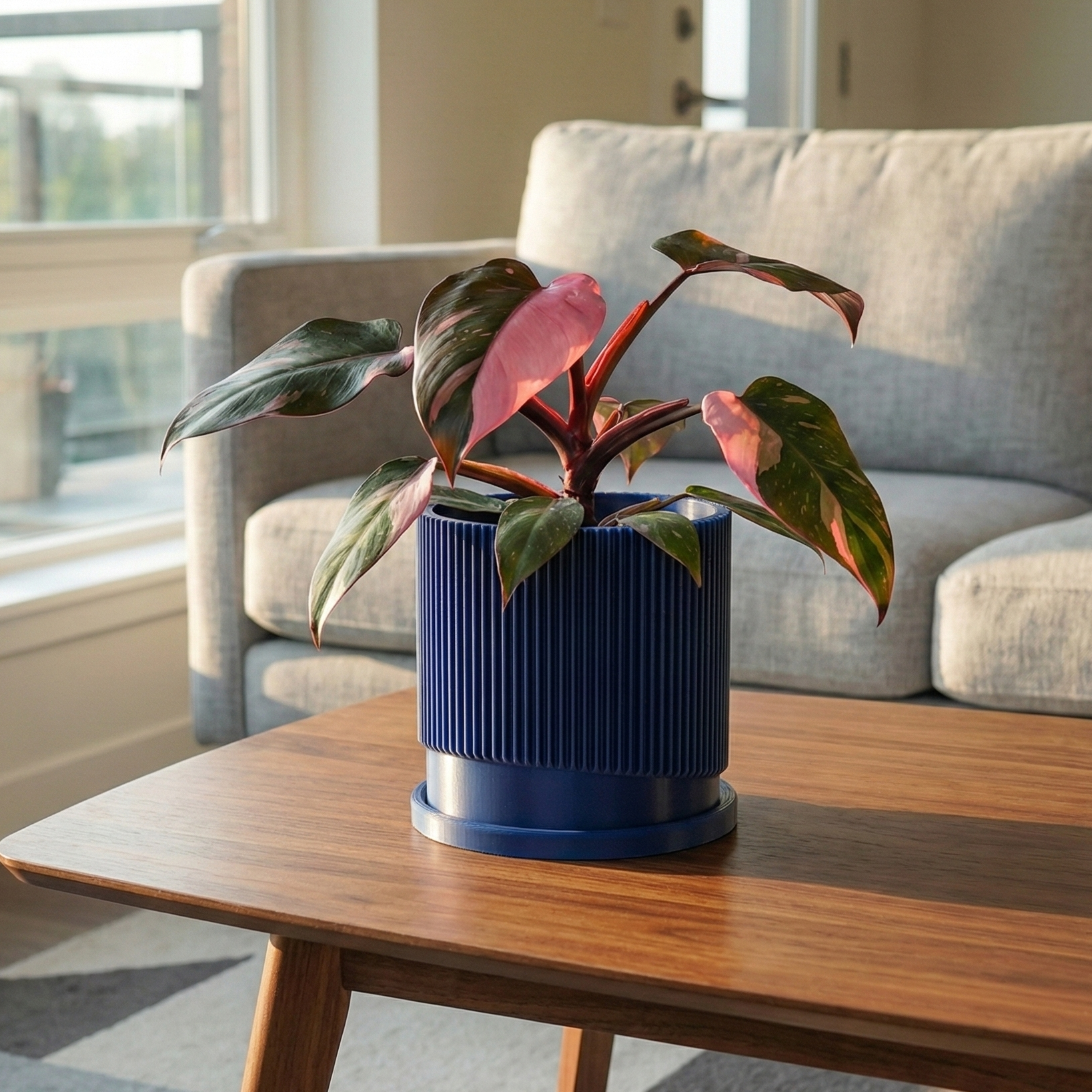 Wave Ribbed Planter with Saucer