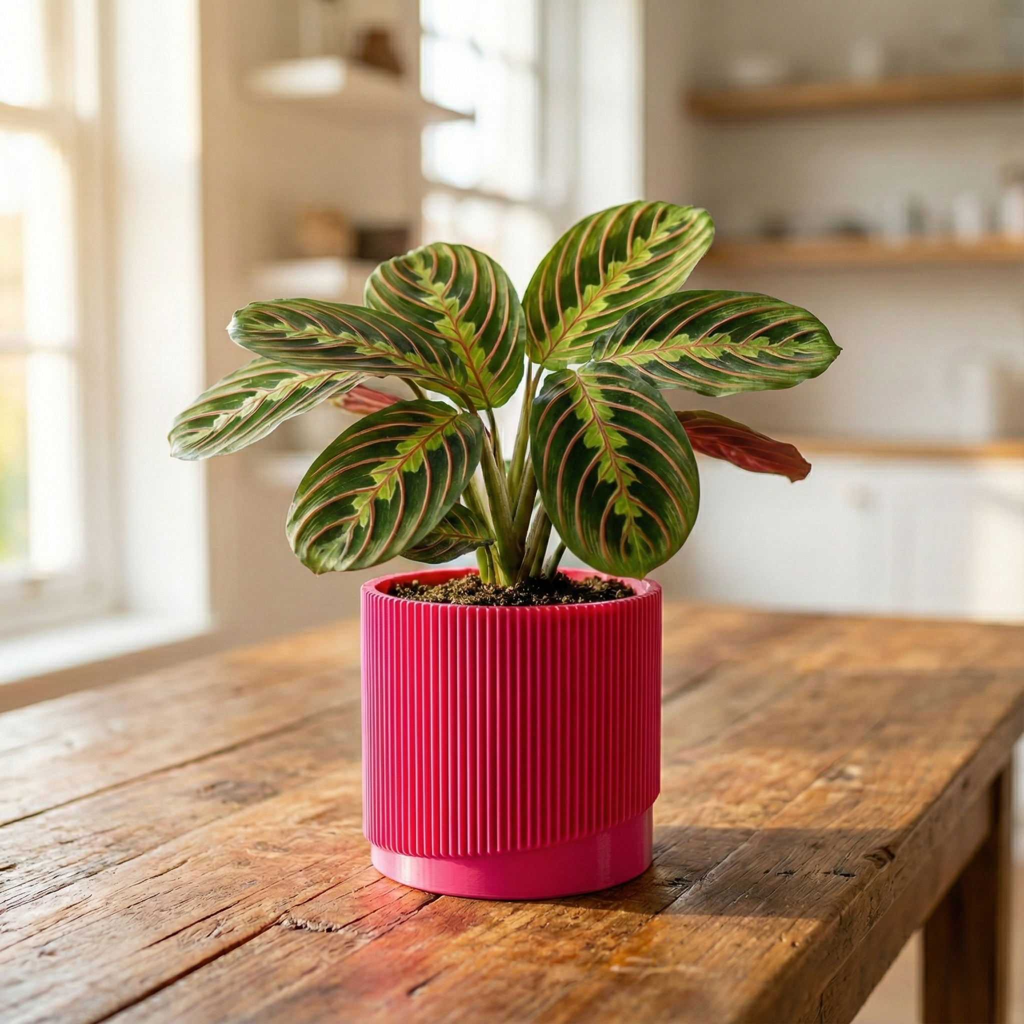 Wave Ribbed Planter with Saucer