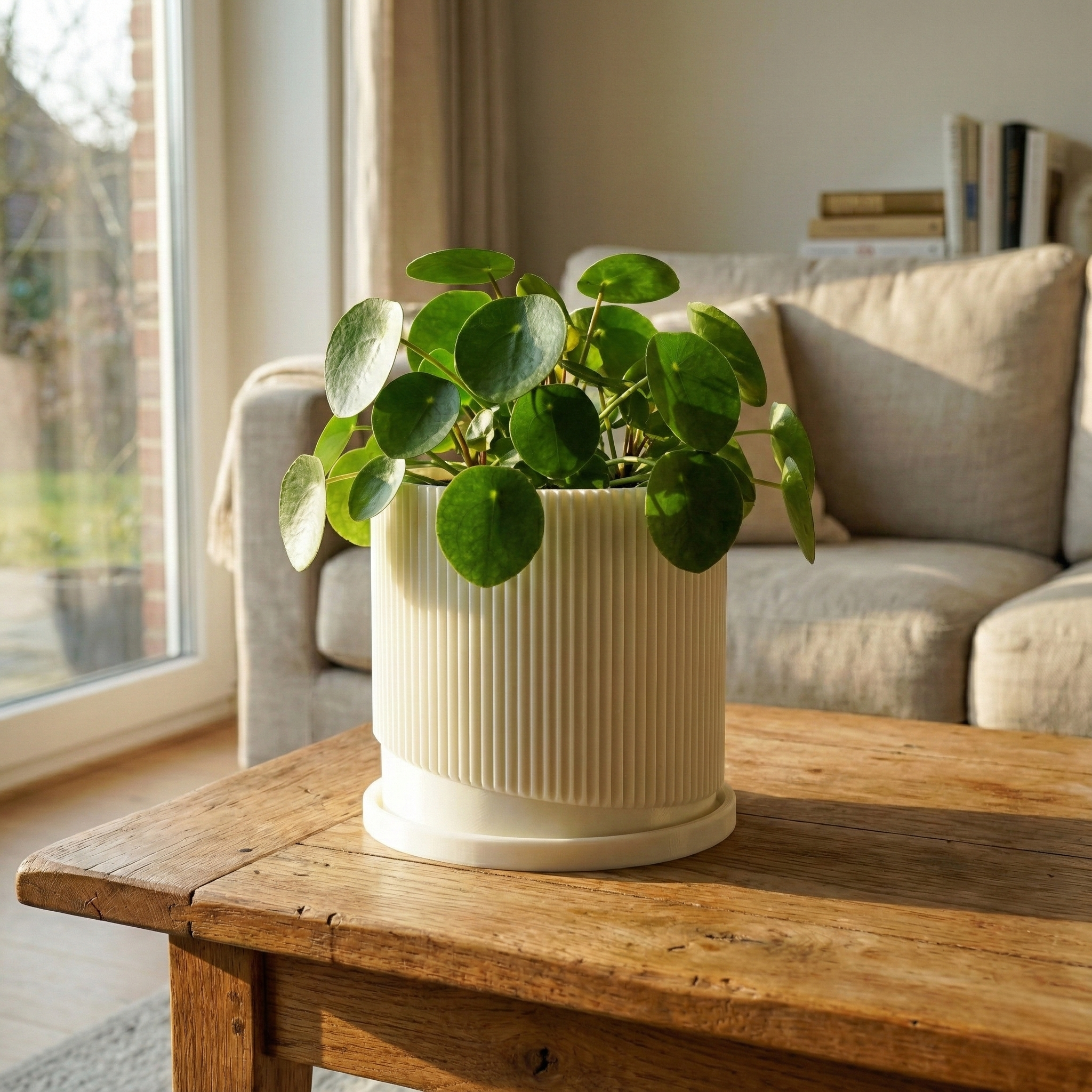 Wave Ribbed Planter with Saucer