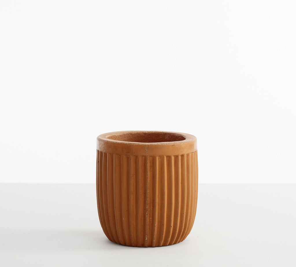 Concrete Fluted Planter, Terracotta, 6.69" Diam. x 6.69" H