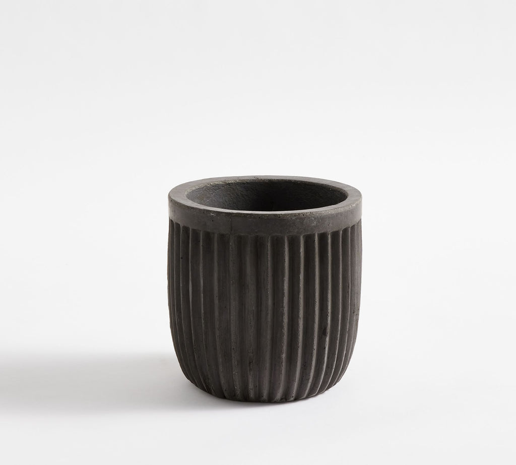 Concrete Fluted Planter, Black, 6.69" Diam. x 6.69" H