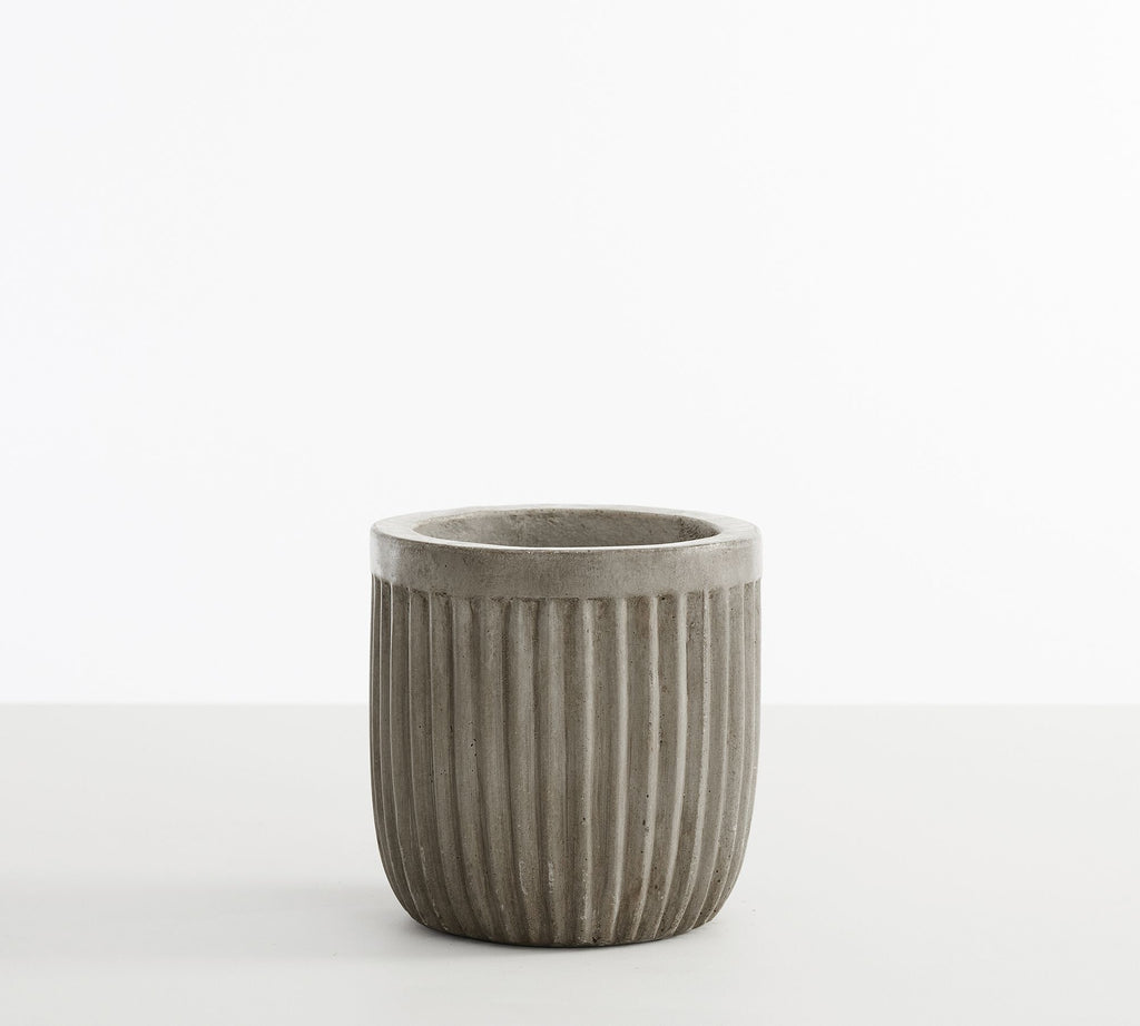 Concrete Fluted Planter, Grey, 6.69" Diam. x 6.69" H