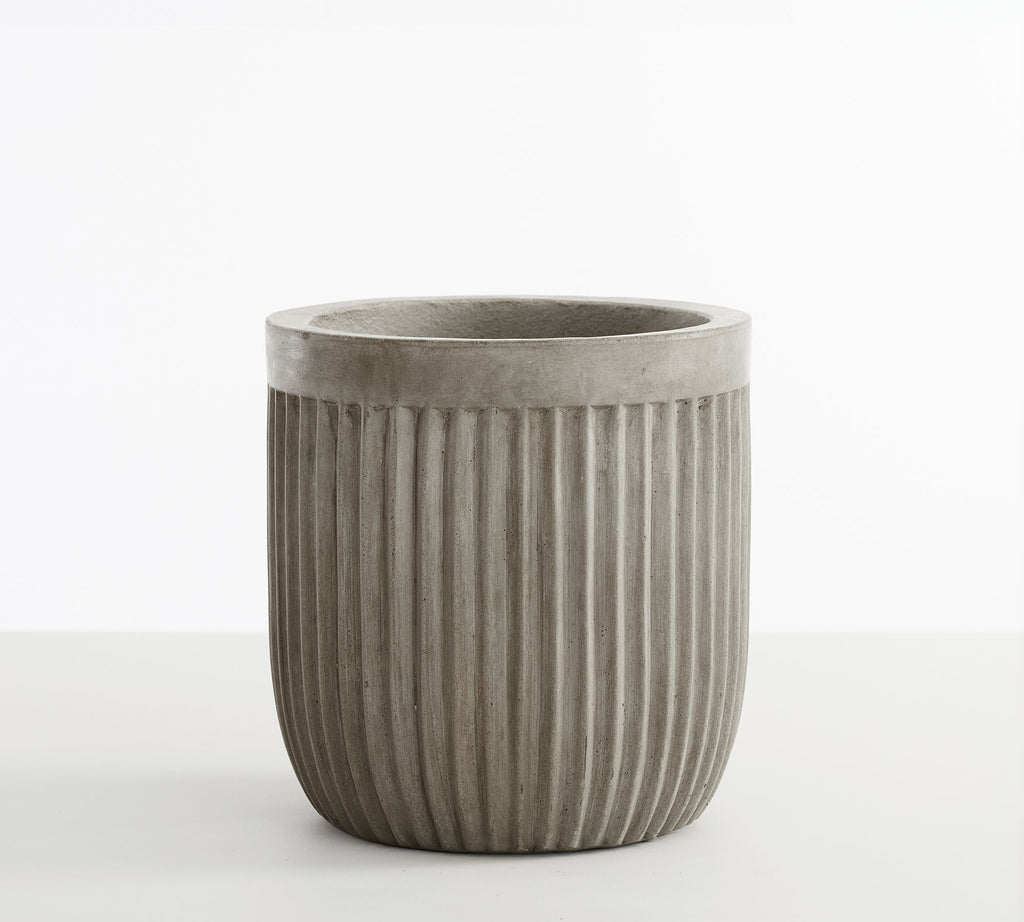 Concrete Fluted Planter, Grey, 9.45" Diam. x 9.45" H