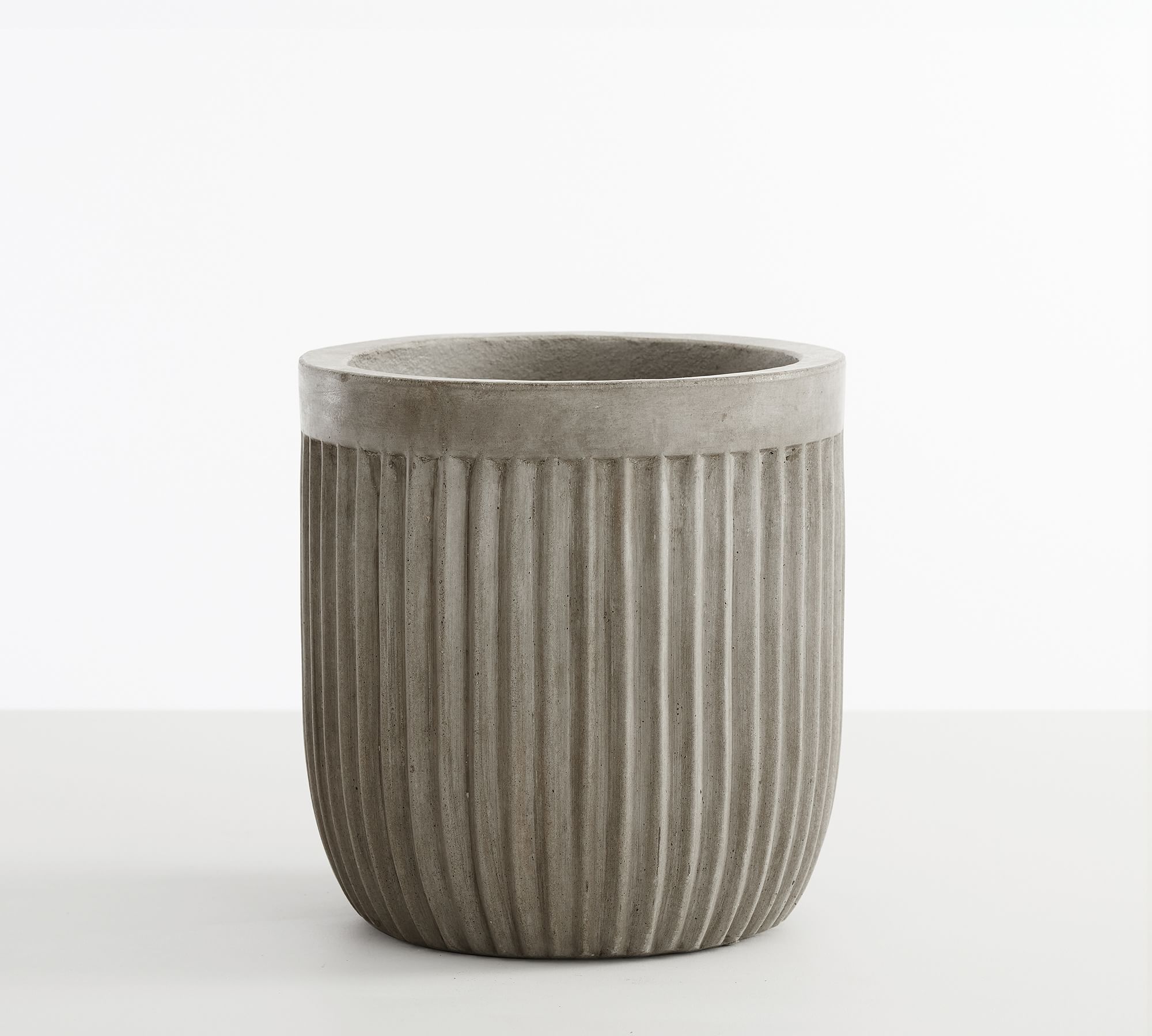 Concrete Fluted Planter, Grey, 9.45" Diam. x 9.45" H