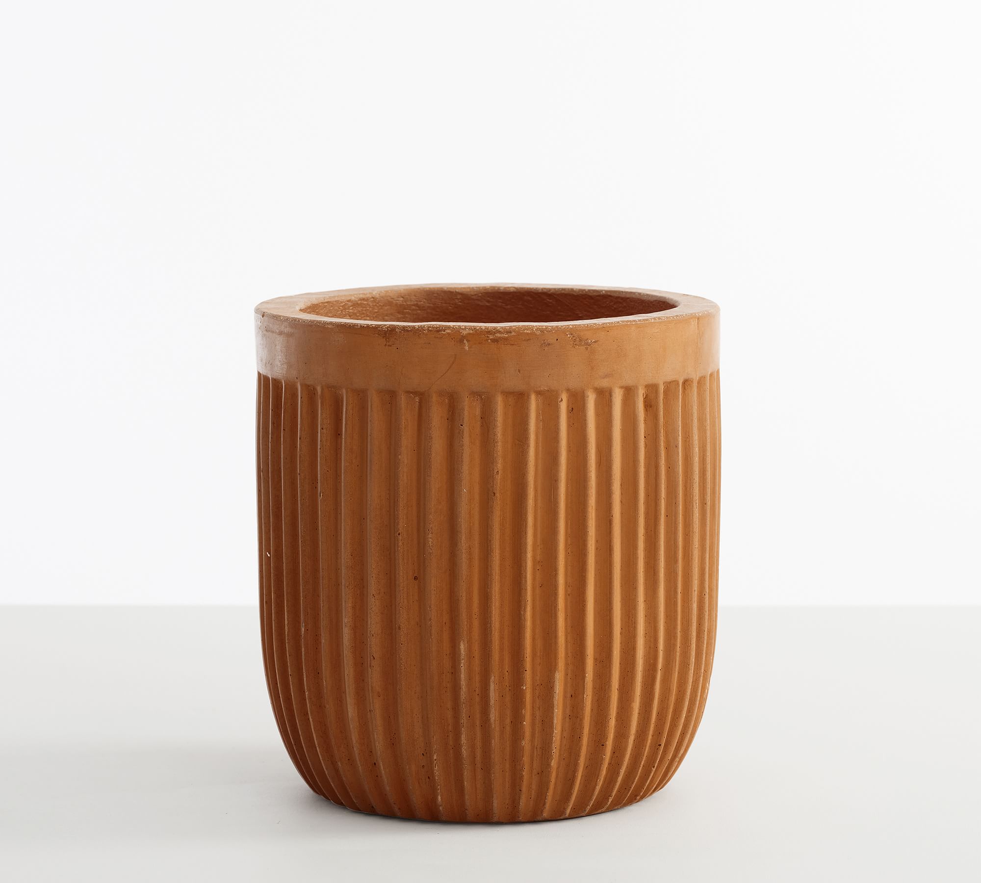 Concrete Fluted Planter, Terracotta, 9.45" Diam. x 9.45" H