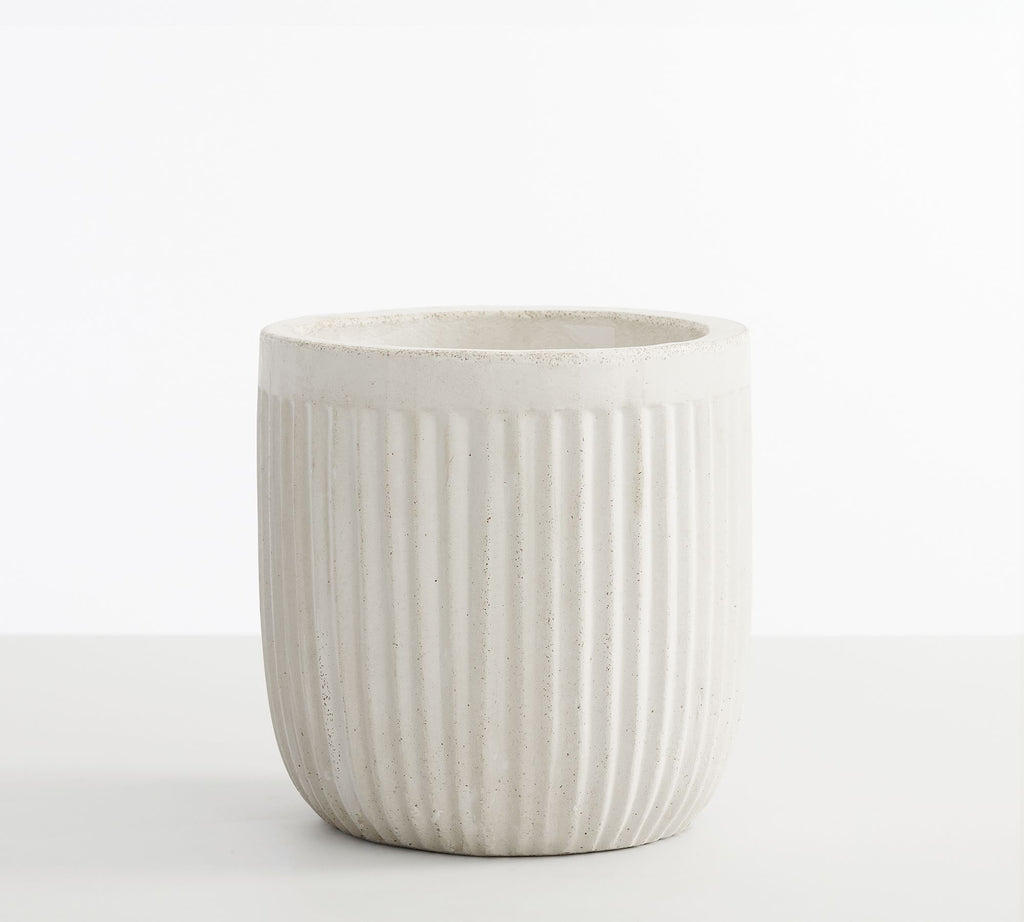 Concrete Fluted Planter, Chalk, 9.45" Diam. x 9.45" H