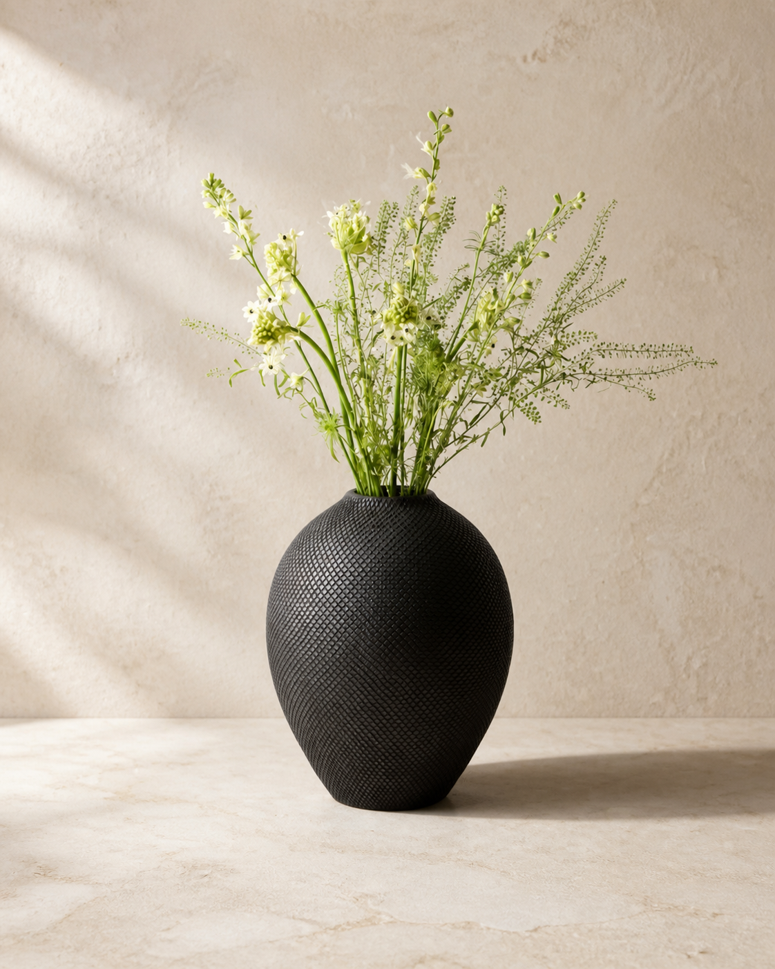 Cusco Black Terracotta Vase in warm architectural studio light