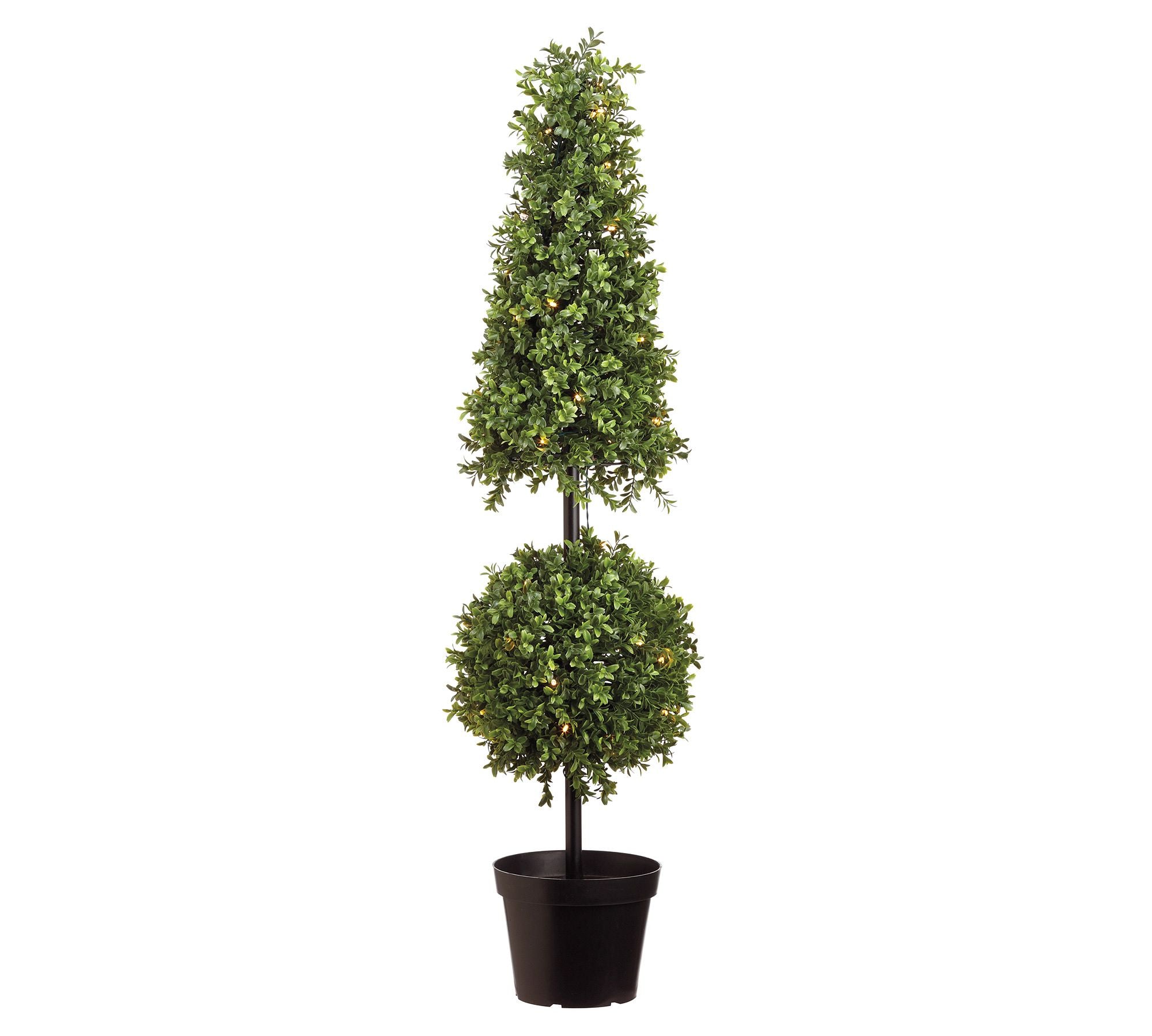 Faux Boxwood Double Ball Topiary With LED Lights, 37"