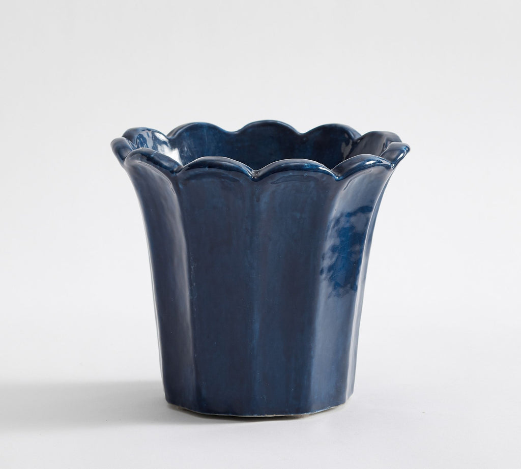 Fluted Tulip Cachepot, Small - Navy Blue