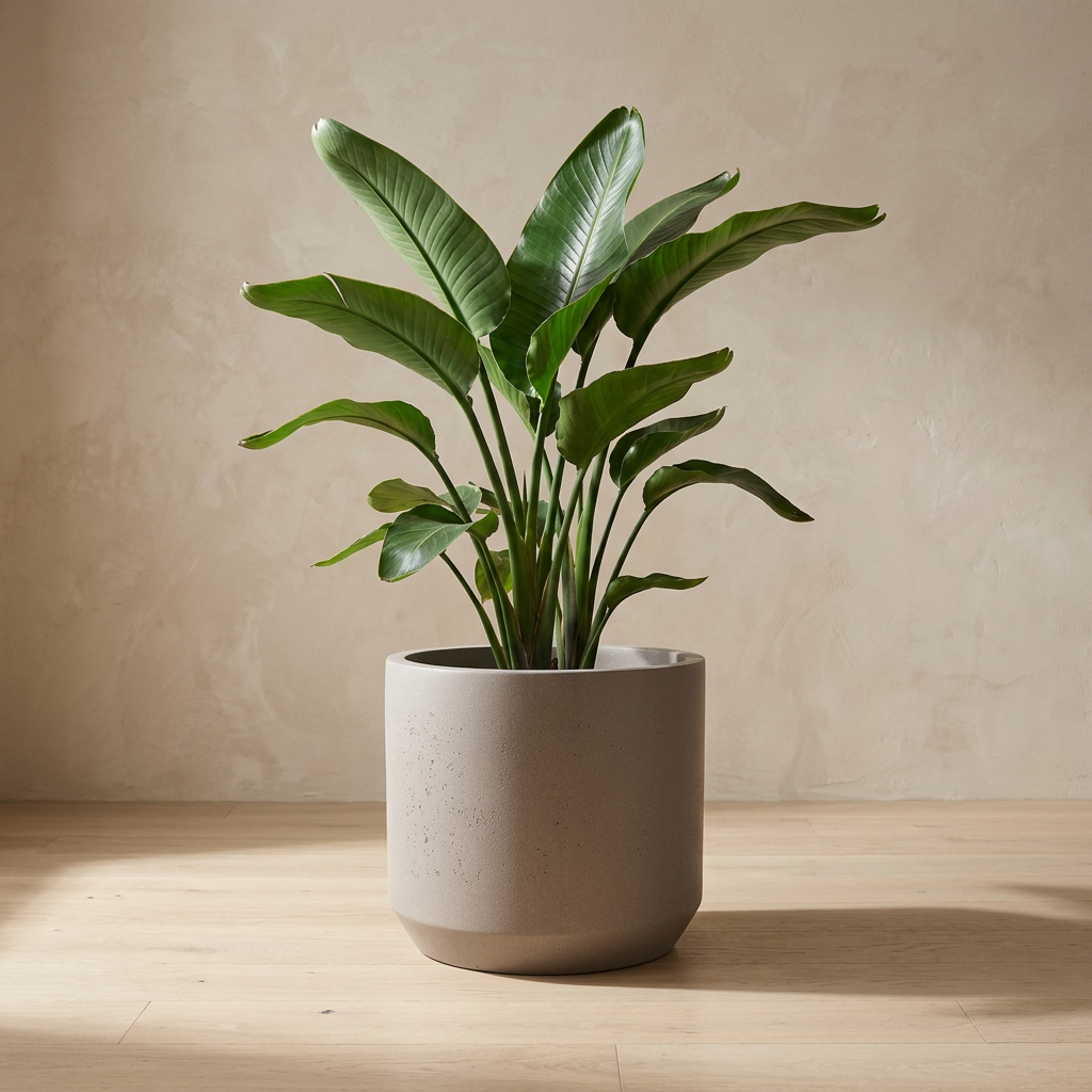 Mexia Planter 45-degree angle with bird of paradise