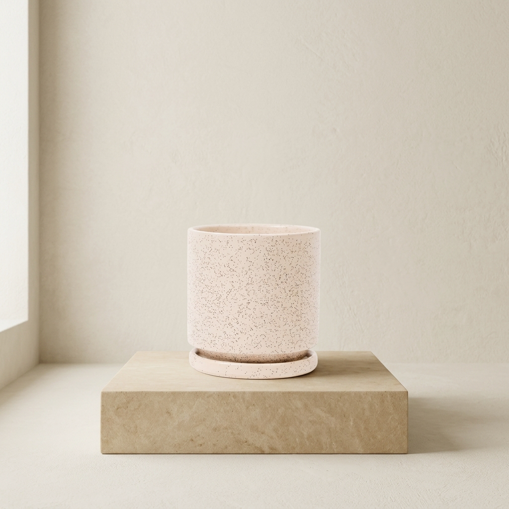 Isabella Planter with saucer — studio hero on limestone plinth