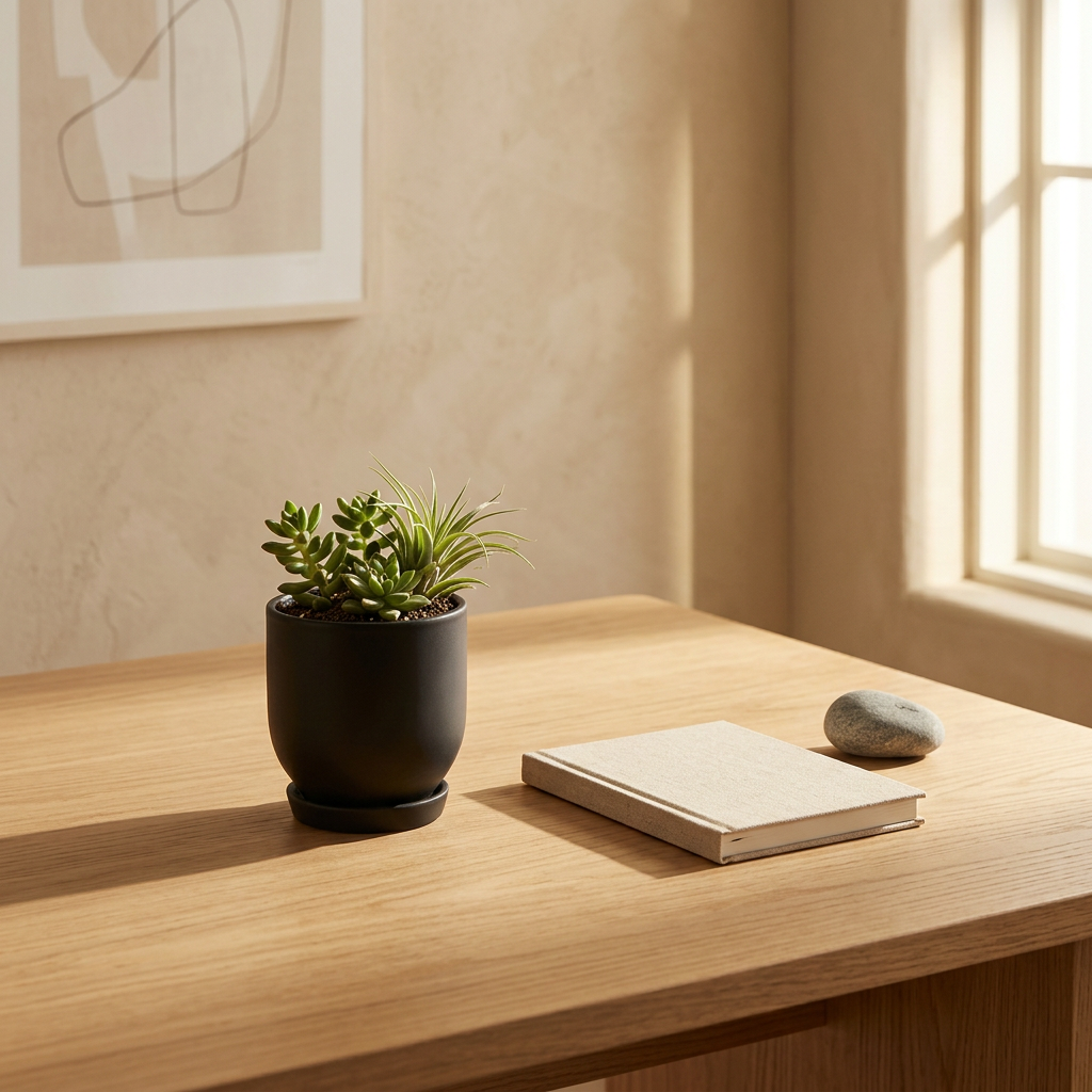 Westcott Planter on a tidy oak desk — scale reference