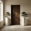 Doric Column Pair matched limestone white fiberglass column planters flanking front door