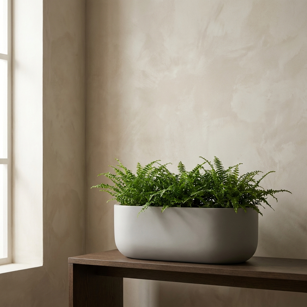 CONCEPT IMAGERY — Linden Oval Vessel planter concept, oval fiberglass planter in stone grey