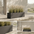 CONCEPT IMAGERY — Corbel Grand Rectangle planter concept, long charcoal fiberglass rectangle planter