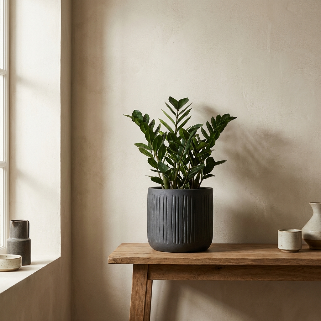 CONCEPT IMAGERY — Noor Carved Vessel planter concept, carved charcoal stoneware vessel