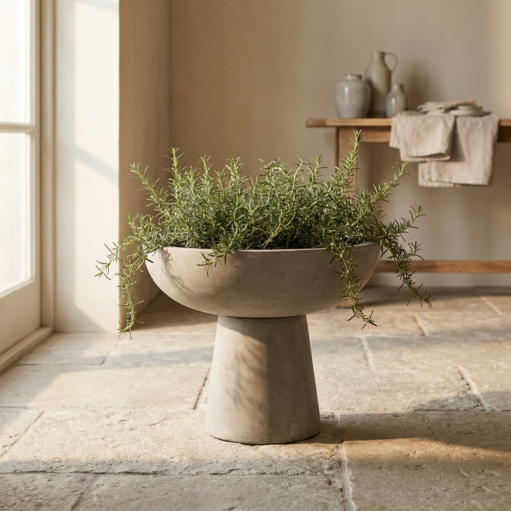 CONCEPT IMAGERY — Arbel Pedestal Urn concept, modern cast concrete pedestal urn in natural grey