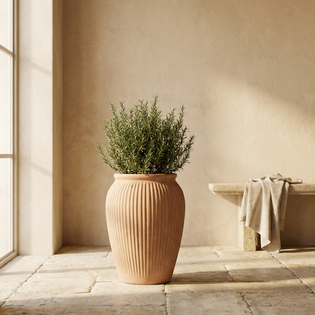 CONCEPT IMAGERY — Matera Ribbed Amphora concept, ribbed terracotta amphora planter