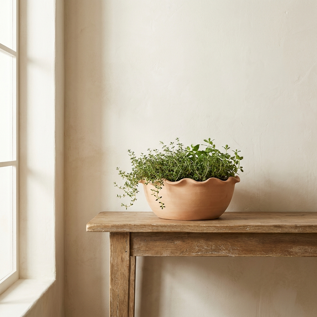CONCEPT IMAGERY — Sorrento Scalloped Bowl concept, scalloped rim terracotta bowl planter