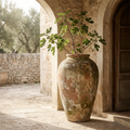 CONCEPT IMAGERY — Cyprus Tall Oil Jar concept, tall aged terracotta oil jar planter