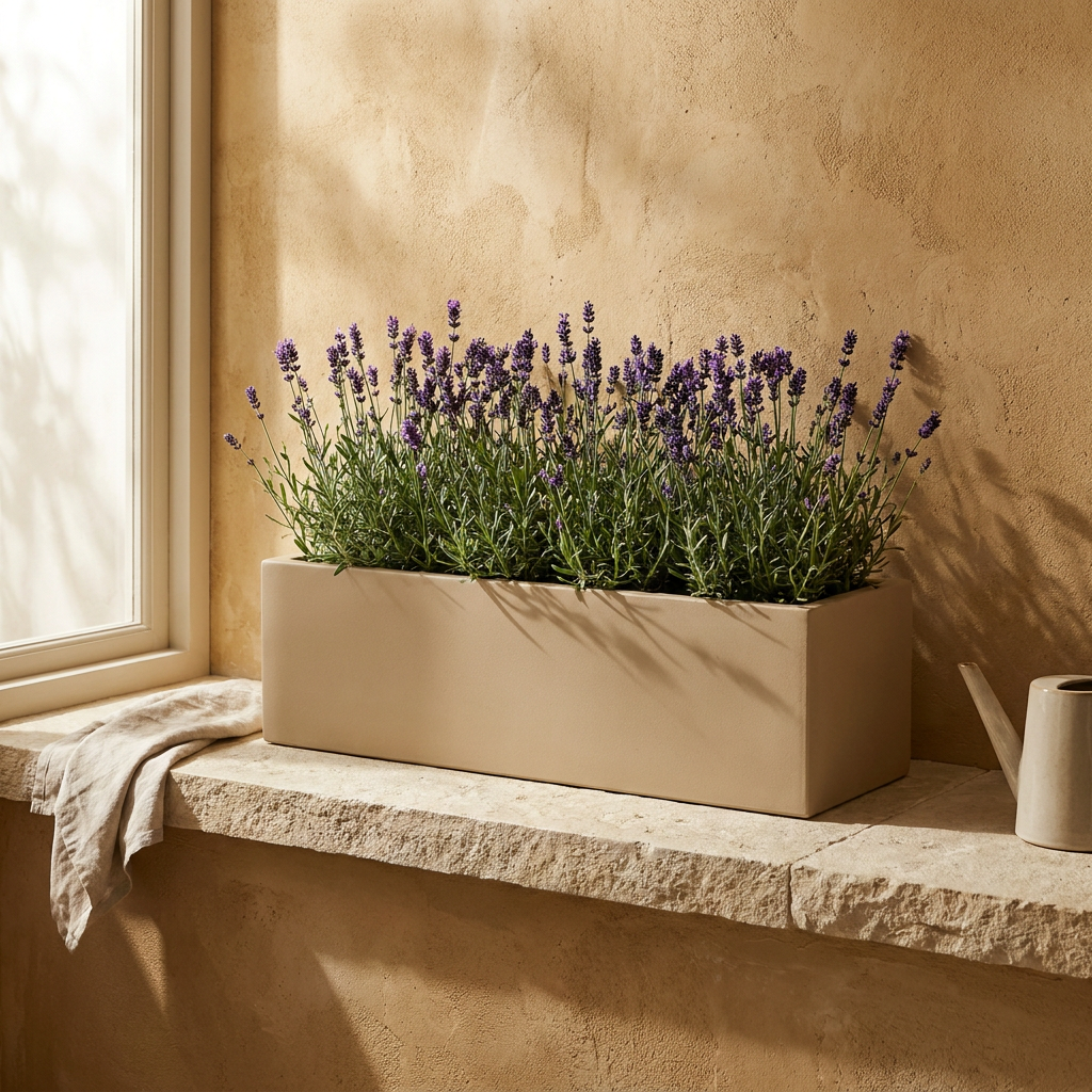 CONCEPT IMAGERY — Skyline Deep Trough concept, sand fiberglass window trough with lavender
