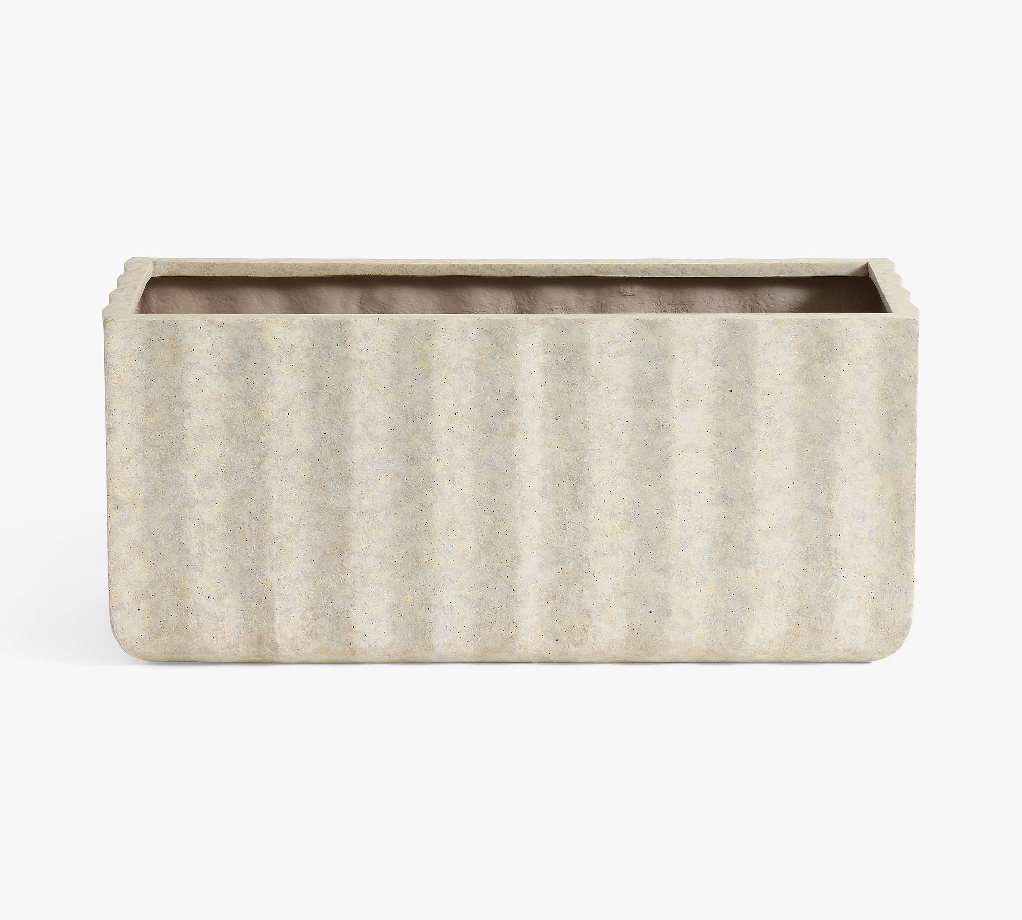 Modern Fluted Square Planter, Long Box - Rustic White