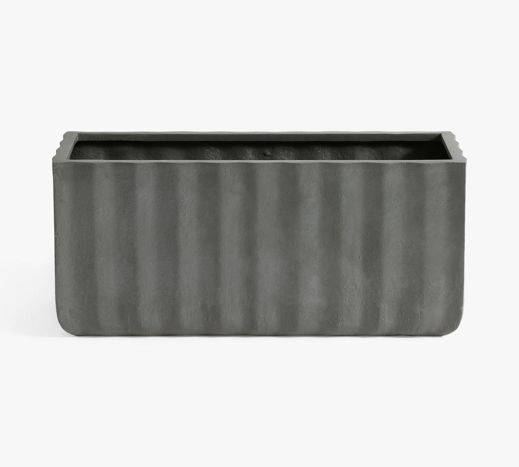 Modern Fluted Square Planter, Long Box - Rustic Black