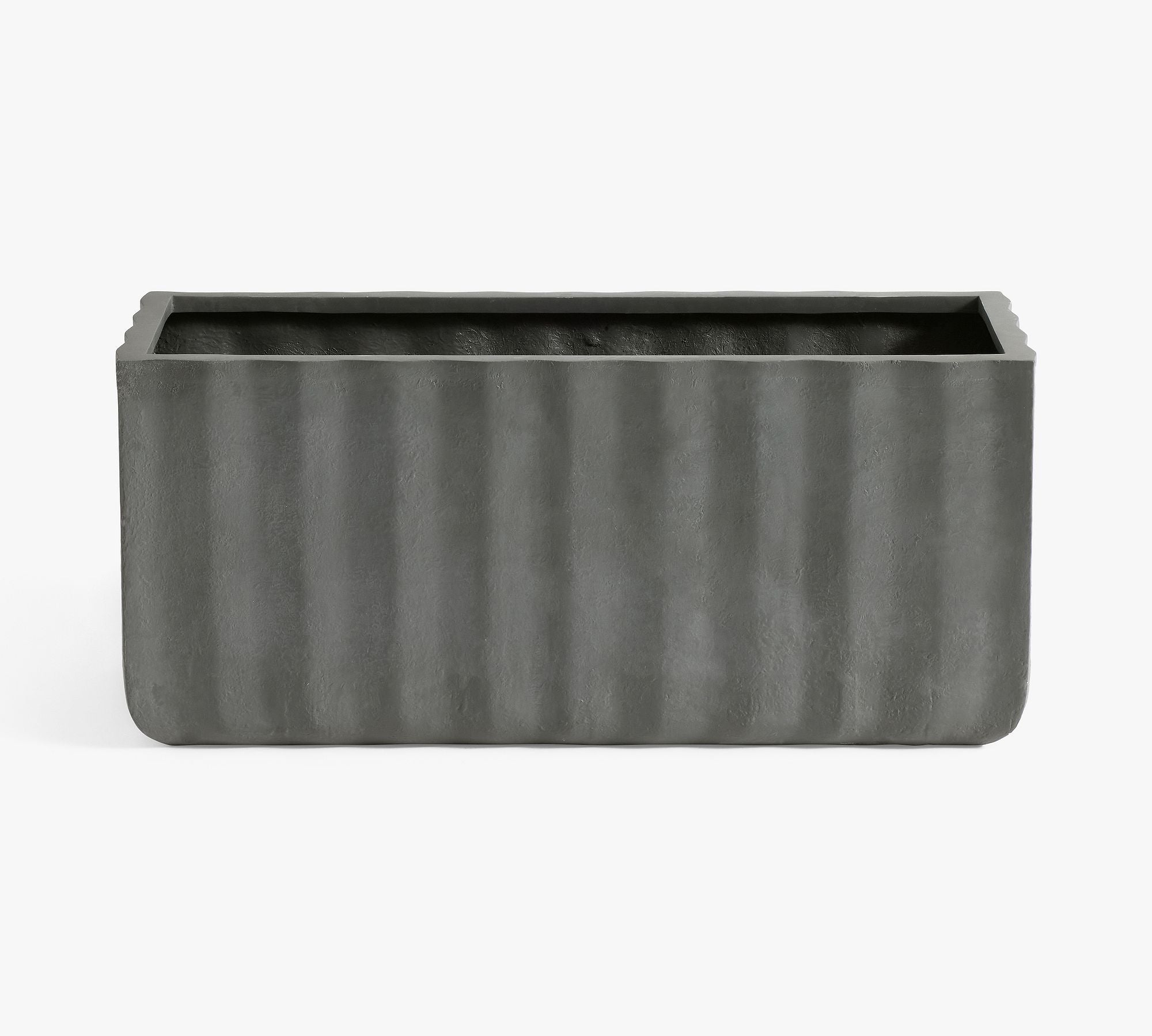 Modern Fluted Square Planter, Long Box - Rustic Black