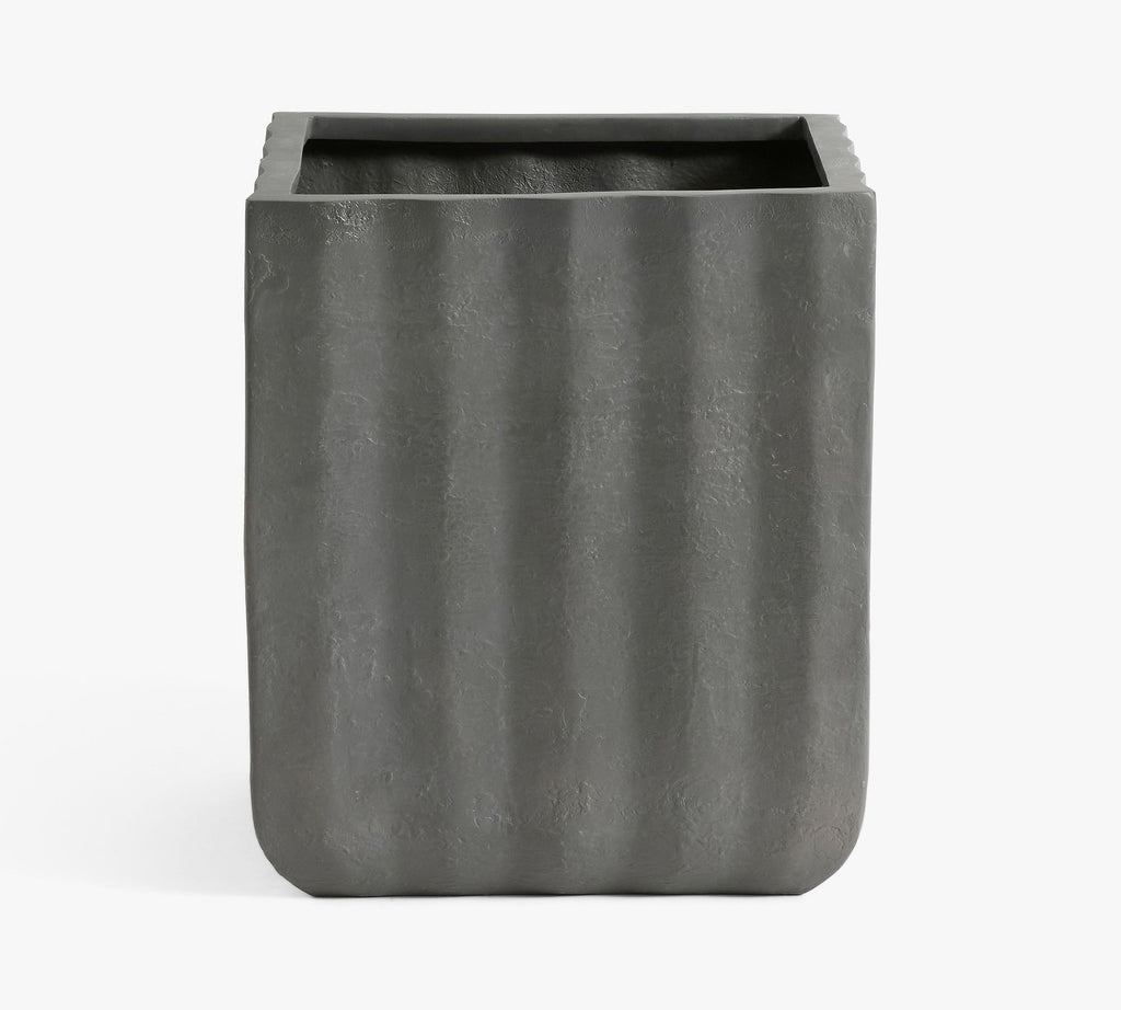 Modern Fluted Square Planter, Large - Rustic Black