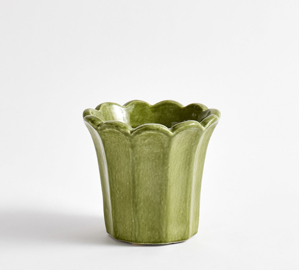 Fluted Tulip Cachepot, Small - Green