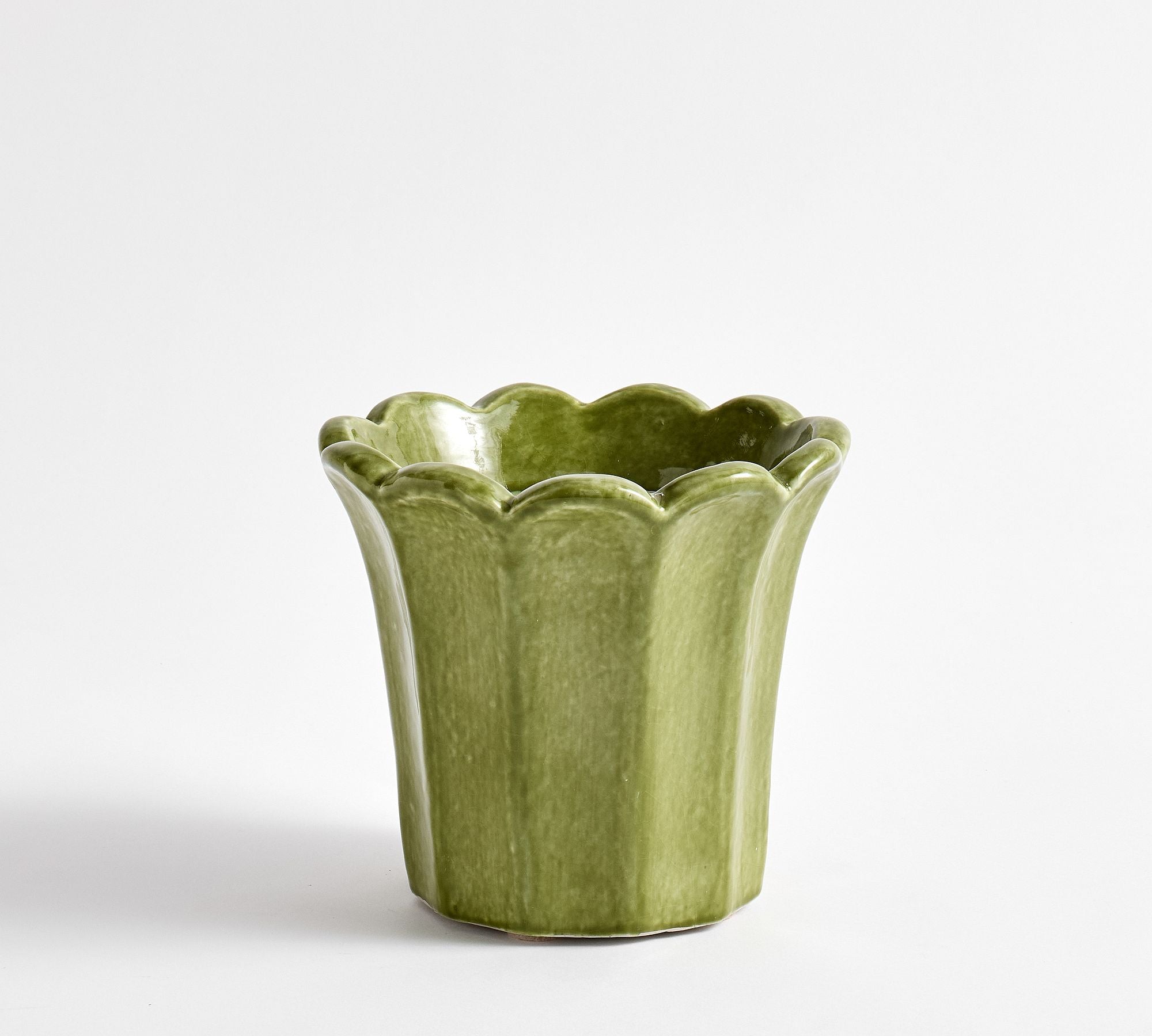 Fluted Tulip Cachepot, Small - Green