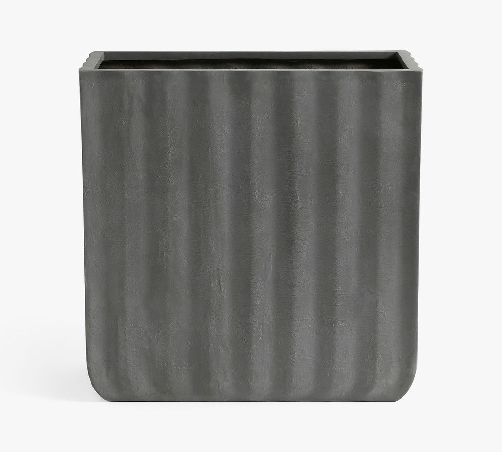 Modern Fluted Square Planter, Tall Box - Rustic Black