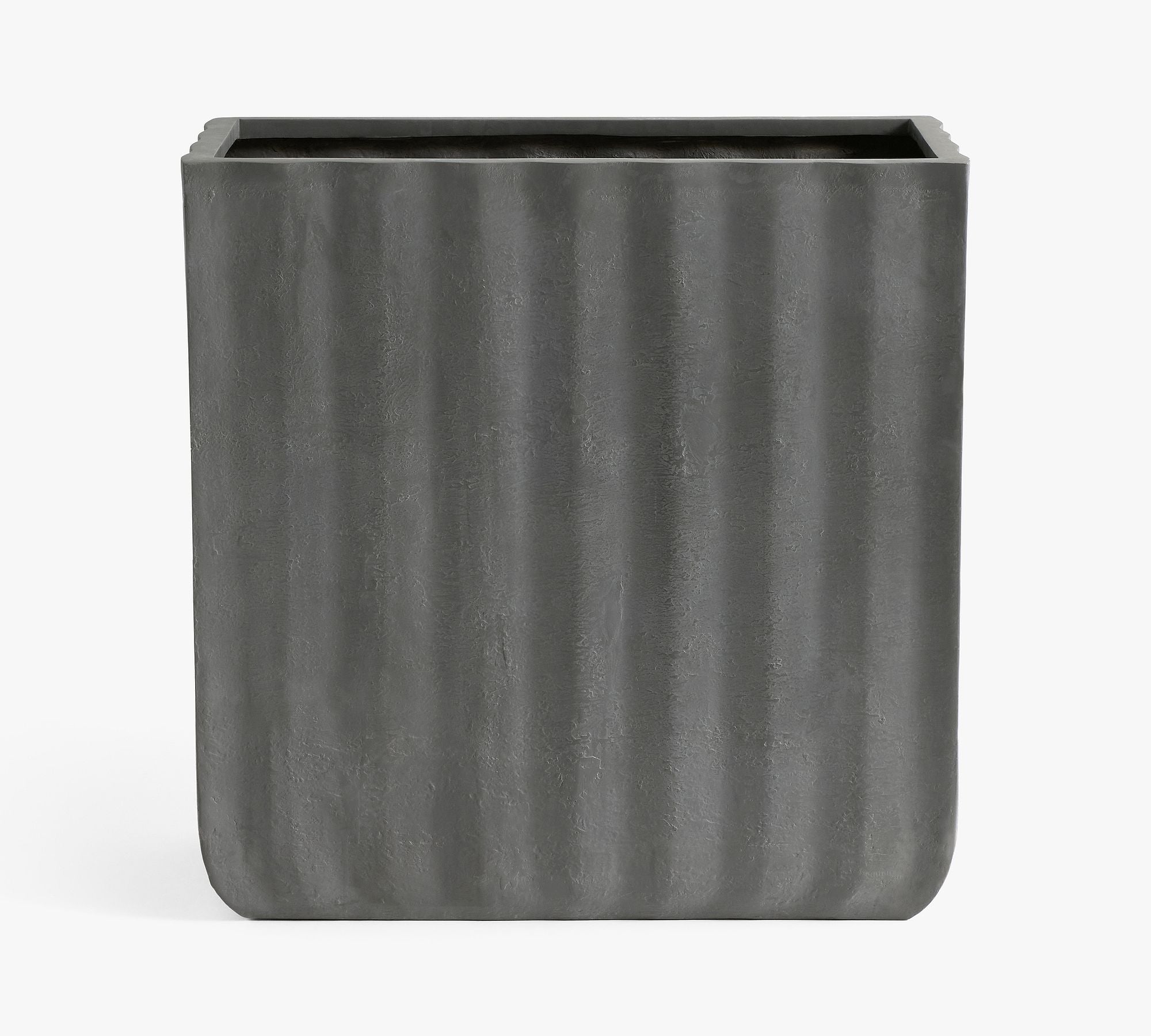 Modern Fluted Square Planter, Tall Box - Rustic Black