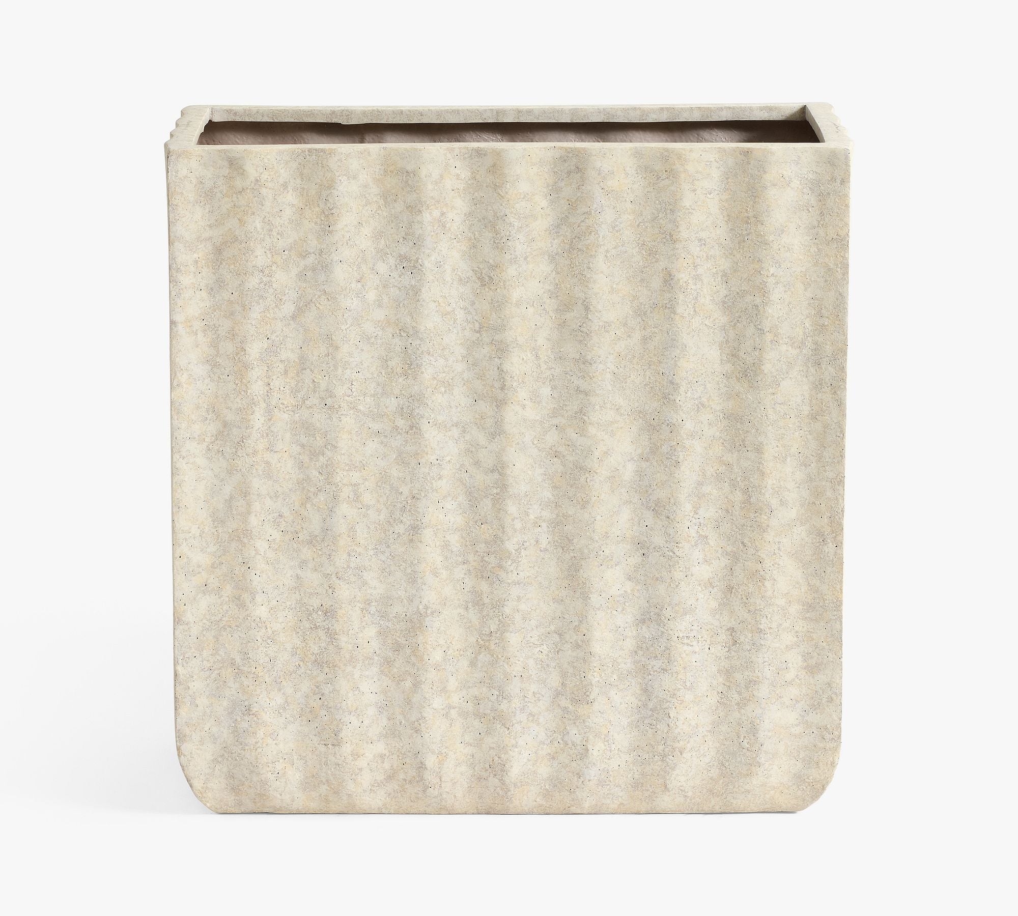Modern Fluted Square Planter, Tall Box - Rustic White