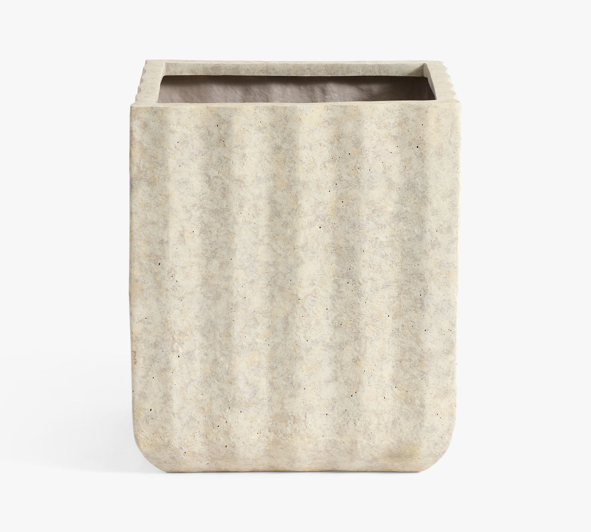 Modern Fluted Square Planter, Large - Rustic White