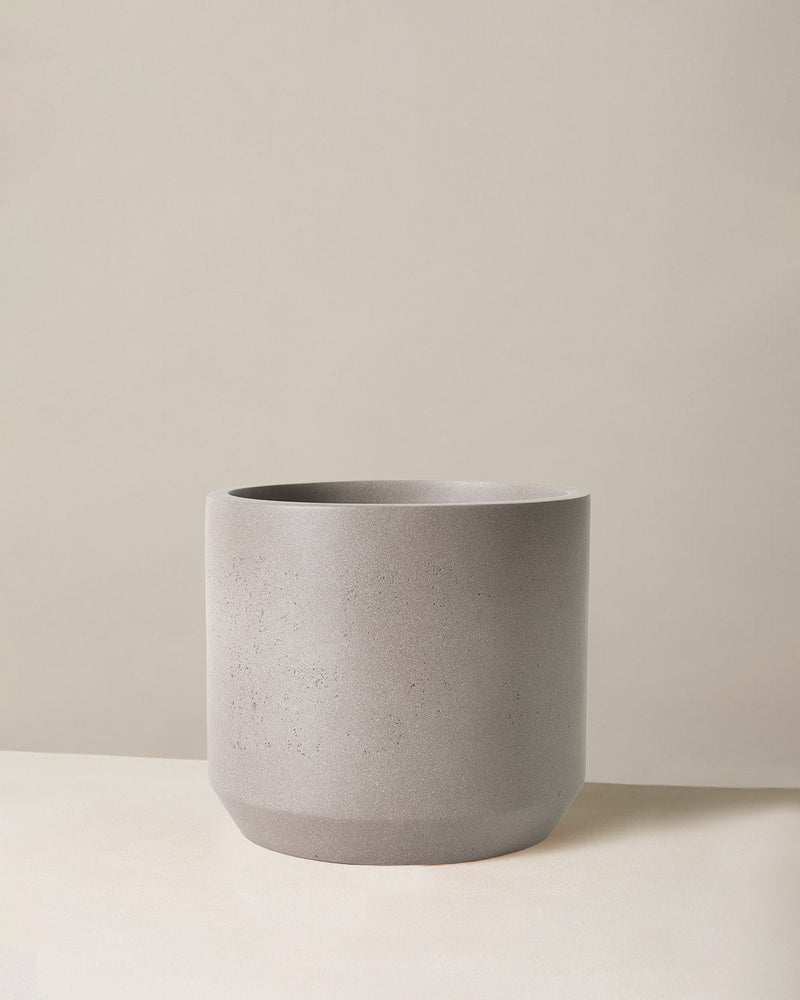 Gray textured plant pot on a neutral background