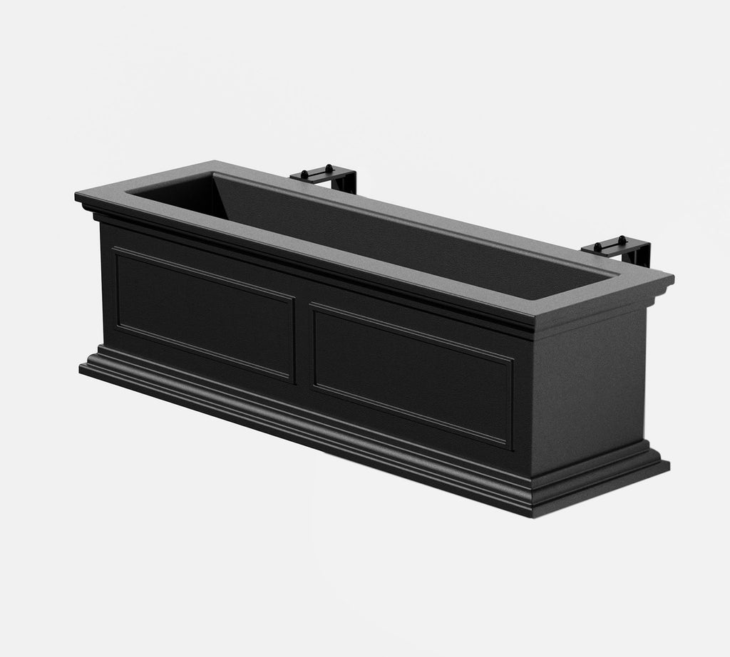 Veda Window Box Planters with Brackets, Black